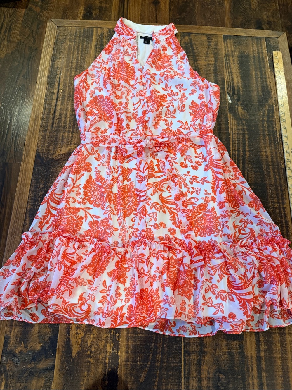 Halogen Coral and White Floral Halter Dress